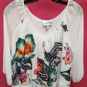 Sheer white flower top by Joseph Ribkoff